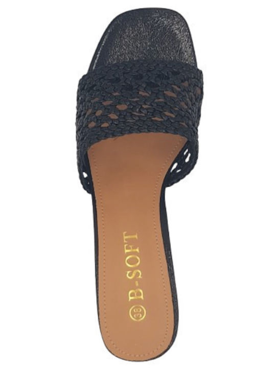 Leather Mules with Heel in Black Color