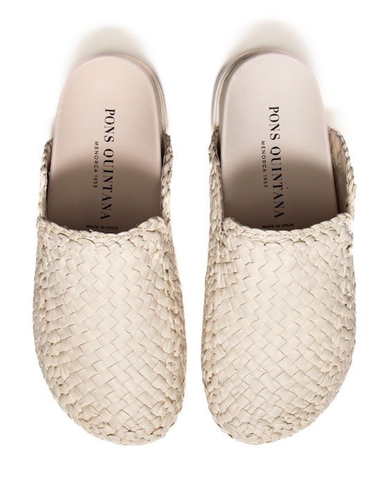 Flat Δερμάτινα Mules σε Εκρού Χρώμα