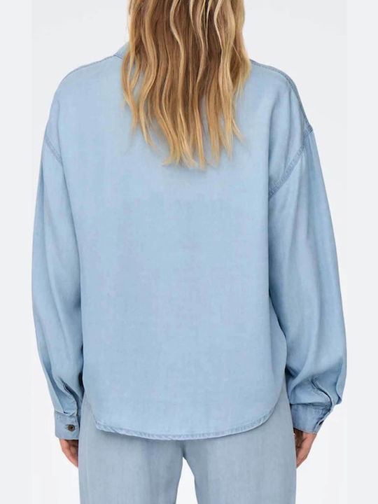 Long Sleeve Women's Denim Shirt Light Blue Monochrome