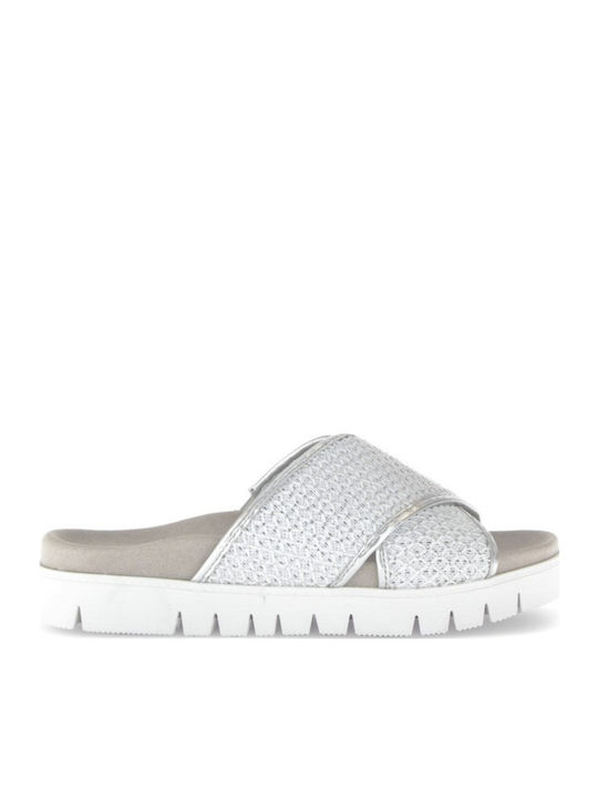 Leather Women's Flat Sandals Anatomic in Silver Color