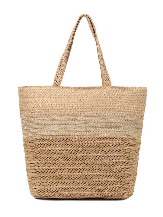Doca Straw Beach Bag Beige with Stripes