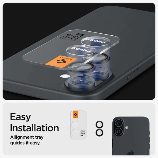 Spigen Optik Pro EZ Fit Camera Protection Tempered Glass Black for the Apple iPhone 16, iPhone 16 Plus