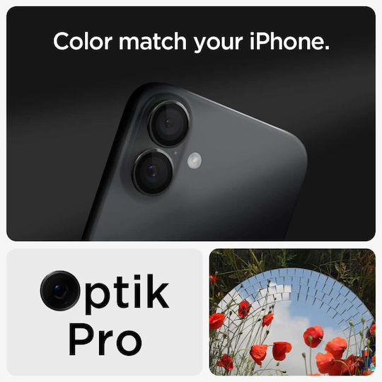 Spigen Optik Pro EZ Fit Camera Protection Tempered Glass Black for the Apple iPhone 16, iPhone 16 Plus