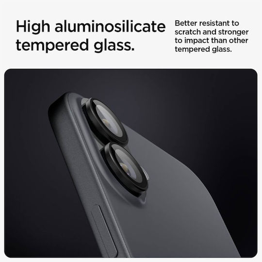 Spigen Optik Pro EZ Fit Camera Protection Tempered Glass Black for the Apple iPhone 16, iPhone 16 Plus