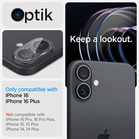 Spigen Glass tR Optik Προστασία Κάμερας Tempered Glass Διάφανο για το Apple iPhone 16, iPhone 16 Plus