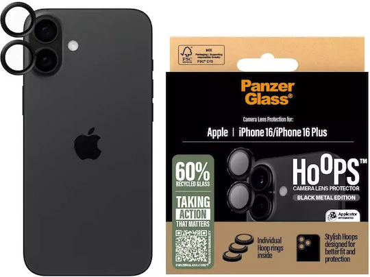 PanzerGlass Hoops Προστασία Κάμερας Tempered Glass Μαύρο για το iPhone 16, iPhone 16 Plus