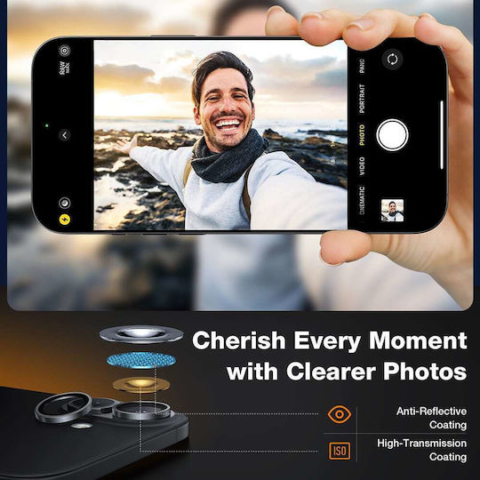 Torras Προστασία Κάμερας Tempered Glass Μαύρο για το iPhone 16 Pro