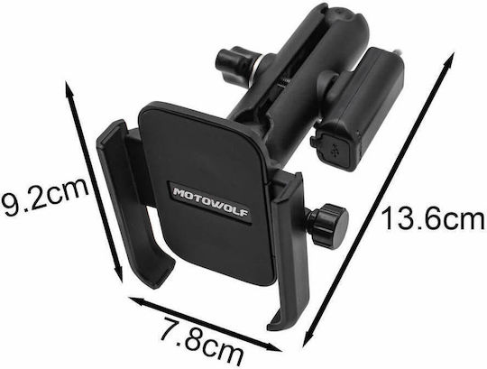 Motowolf Mount Phone Motorcycle with Adjustable Arm 3.5-6.5" for Mirror with USB Charging Port