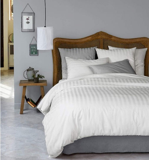 Set de lenjerie de pat stil hotel 100% bumbac damasc mărime queen