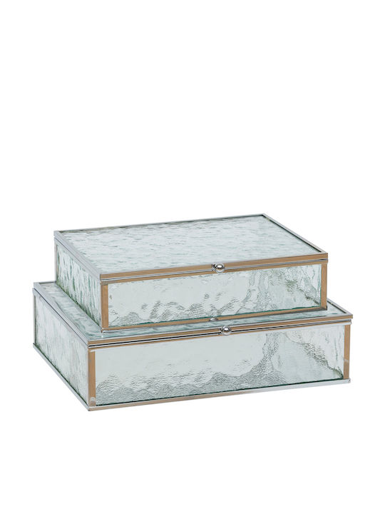 Σετ Κουτί Κοσμημάτων Γυάλινο Ασημί 21.5x16.5x5.6cm