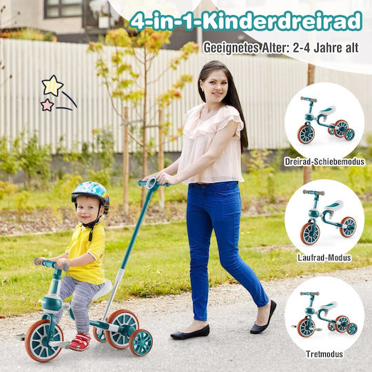 Costway Convertible Kids Tricycle with Parental Handle 4 in 1 for 2-4 Years Green