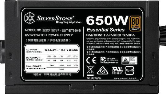 Silverstone Essential ET650-B v1.4 650W Black Computer Power Supply Full Wired 80 Plus Bronze