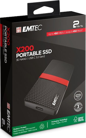 Emtec X200 Portabil USB-C Hard Disk Extern SSD 2TB 2.5 Negru