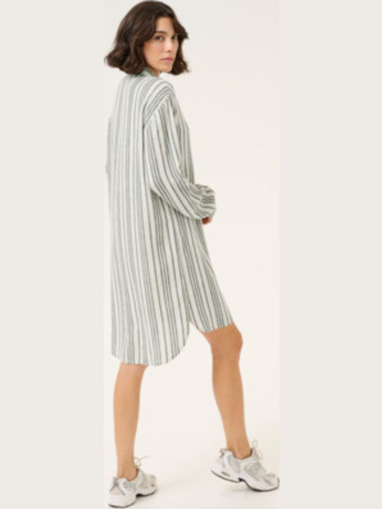 Women's Linen Striped Long Sleeve Shirt Black