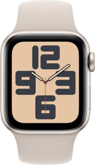 Apple Watch SE 2024 Aluminum 40mm Waterproof with Heart Rate Monitor (Starlight with Starlight Sport Band - M/L)
