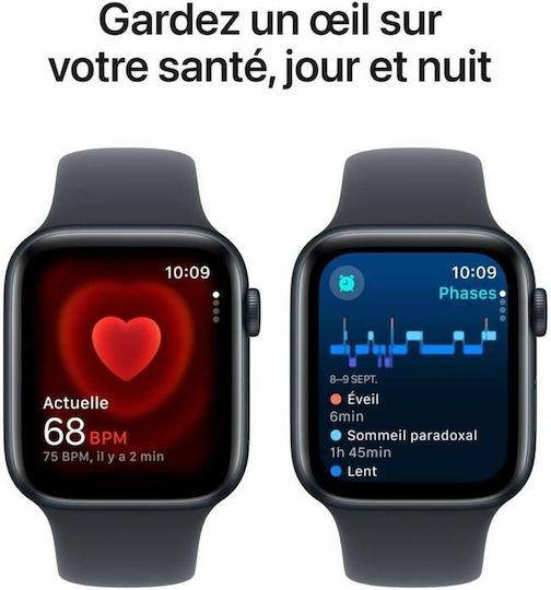 Apple Watch SE 2024 Cellular Aluminum 44mm Waterproof with eSIM and Heart Rate Monitor (Midnight Sport Band - M/L)