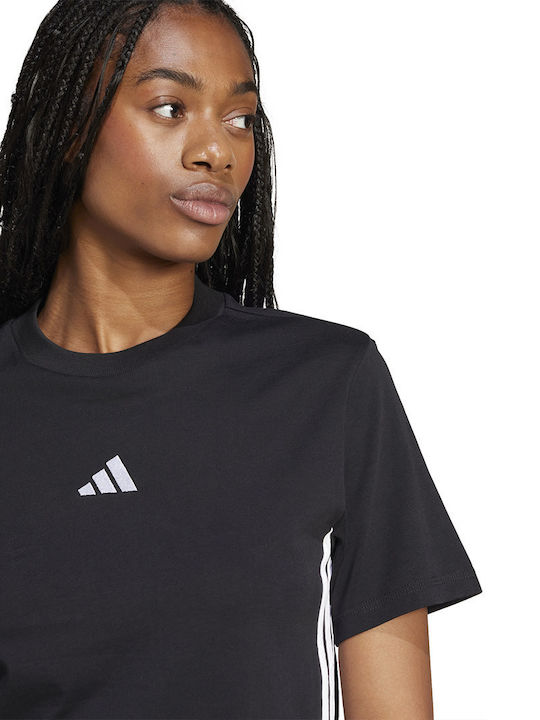 Essentials 3-Stripes Bluza Damă Sport Mâneci Scurte Neagră