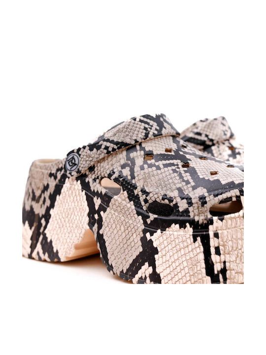 Schlangenprint-Clogs mit dicker Sohle im Animal-Print