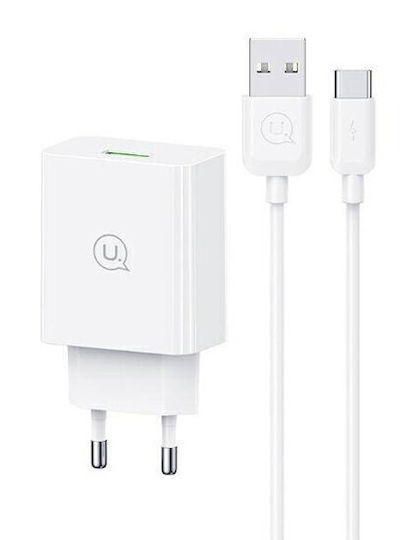 Usams Charger with USB-A Port and Cable USB-C 18W Quick Charge 3.0 Whites (SCXLTZ02)
