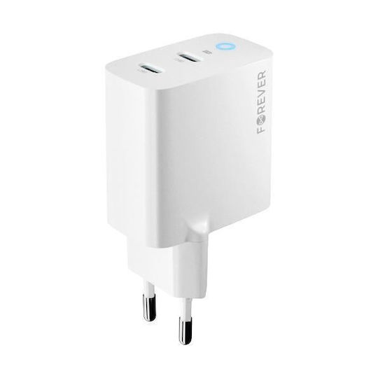 Forever Φορτιστής Χωρίς Καλώδιο GaN με 2 Θύρες USB-C 40W Power Delivery Λευκός (TC-06-40CC)