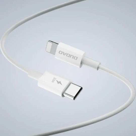 Dudao Charger GaN with USB-A Port and USB-C Port and Cable USB-C - Lightning 30W Power Delivery / Quick Charge 3.0 Whites