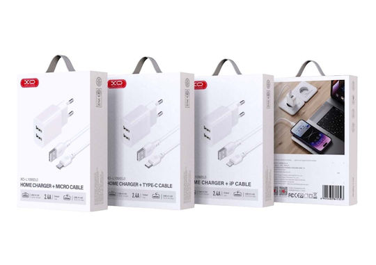 XO Charger with 2 USB-A Ports and Cable Lightning Whites (L109)