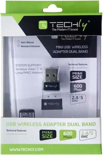 Techly 109252 Αντάπτορας Δικτύου USB με Ασύρματη Σύνδεση Wi-Fi 600Mbps