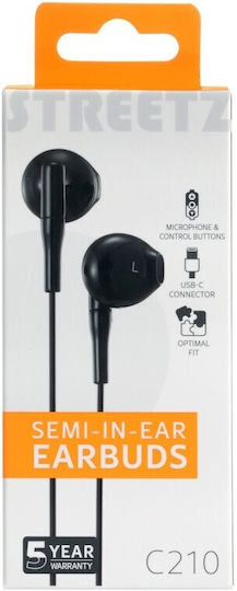 Streetz C210 In-ear Handsfree Ακουστικά με Βύσμα USB-C Μαύρο