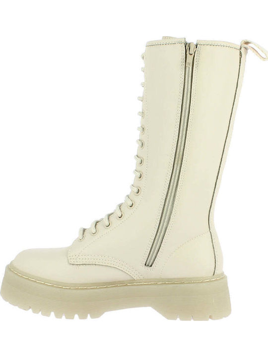 Synthetic Leather Medium Heel Women's Boots Beige 107.M1756