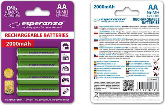 Esperanza Επαναφορτιζόμενες Μπαταρίες AA 2000mAh 4τμχ