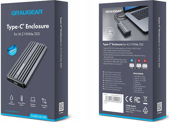 Graugear Θήκη για Σκληρό Δίσκο M.2 PCI Express NVME με σύνδεση Type-C σε Γκρι χρώμα