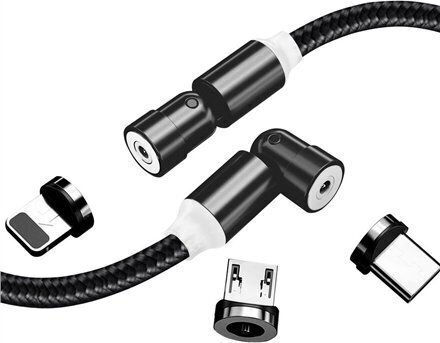 Colorway 3-in-1 Charging Cable Lightning+microusb+usb-c Magnetic 2.4a Nylon Magnetic Rotation 540° 1m