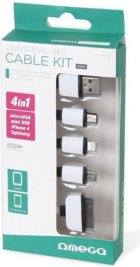 Omega Usb Cable Microusb Miniusb Lightning Apple 30-pin 4in1 Ouck4wb
