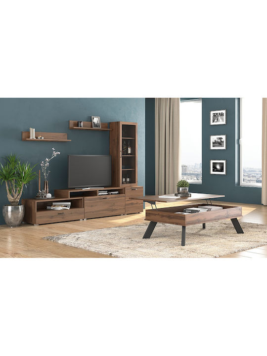 Wohnzimmer TV-Einheit N28 Walnut mit Vitrine L225xB45xH48cm