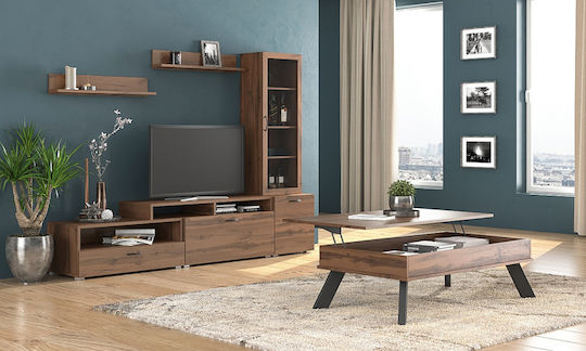 Wohnzimmer TV-Einheit N28 Walnut mit Vitrine L225xB45xH48cm