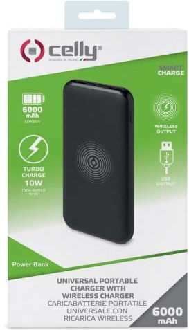 Celly Wireless Power Bank 6000mAh με 2 Θύρες USB-A Μαύρο