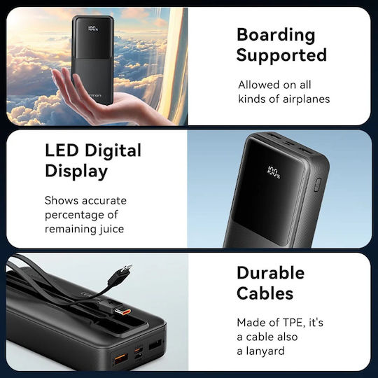 Vention FHP Baterie Externă 20000mAh 22.5W Cu 2 Porturi De Ieșire USB-A Și Port USB-C Power Delivery / Încărcare Rapidă Neagră