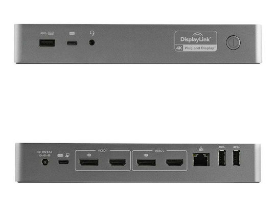StarTech USB-A / USB-C Docking Station με HDMI/DisplayPort PD και συνδεση 2 Οθονών Γκρι (DK30C2DPEPUE)