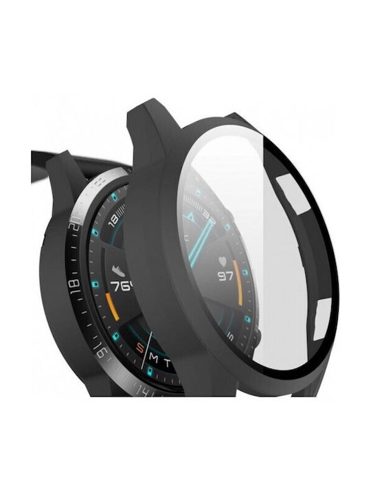 Full Glass Screen Protector Plastic Case Black Colour for Huawei Watch GT 3 46mm