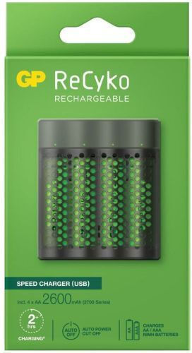 GP Batteries ReCyko M451 USB Φορτιστής 4 Μπαταριών Ni-MH Μεγέθους AA/AAA Σετ με 4x AAA 2700mAh σε Πράσινο χρώμα