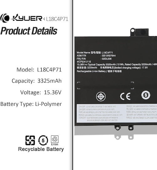 K KYUER Съвместима Батерия за Lenovo ThinkPad X1 Carbon 2019/2020 20QD00KNAT 20QD00L2PG 20QD00LKIU 20QD00LQIW 20QD00MAZA с 3324mAh