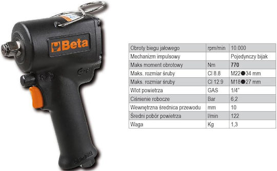 Beta 1927XM Air Impact Wrench 1/2 with Maximum Torque 78.52kgm