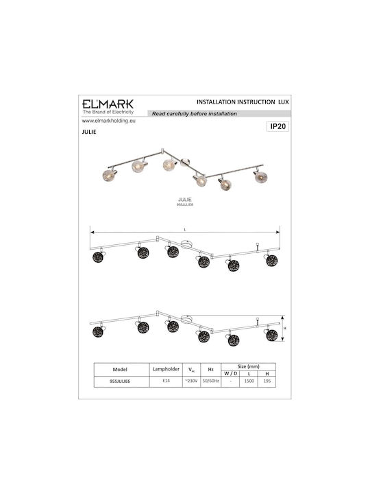 Elmark Julie Spot with 6 Lights and with Socket E14 in Silver Color