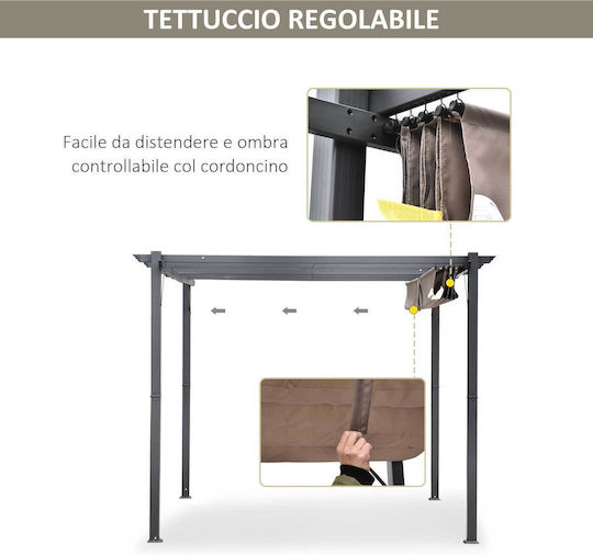 Pergolă De Grădină Cu Tavan În Culoare Gri 300x300cm
