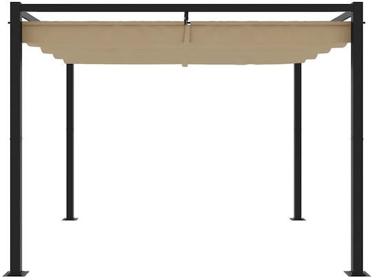 Vidaxl Garden Pergola with Retractable Roof Taupe 3 x 3 m Steel Beige-Grey