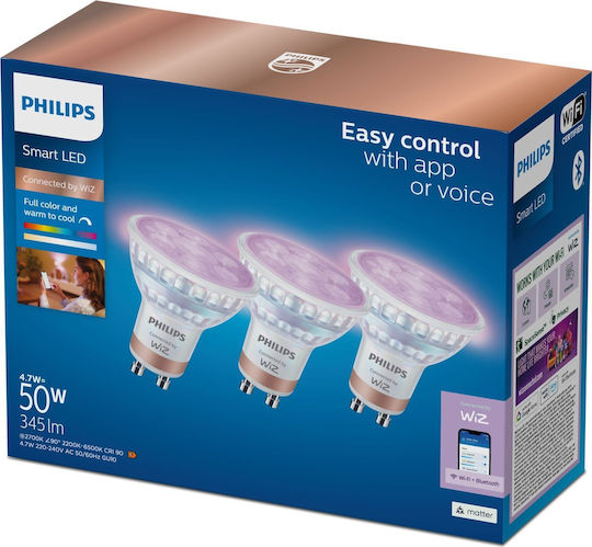 WiZ Smart Lampen LED 4.7W für Fassung GU10 und Form PAR16 RGB 3Stück