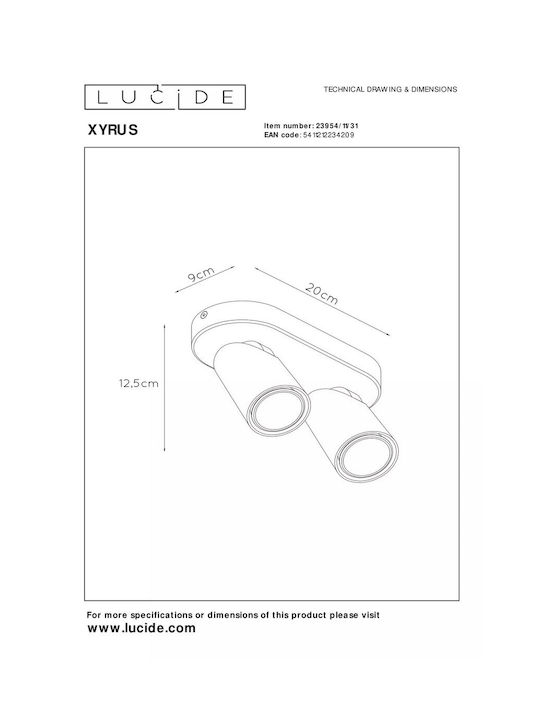 Lucide Lightning Xyrus Διπλό Σποτ με Ντουί GU10 σε Λευκό Χρώμα