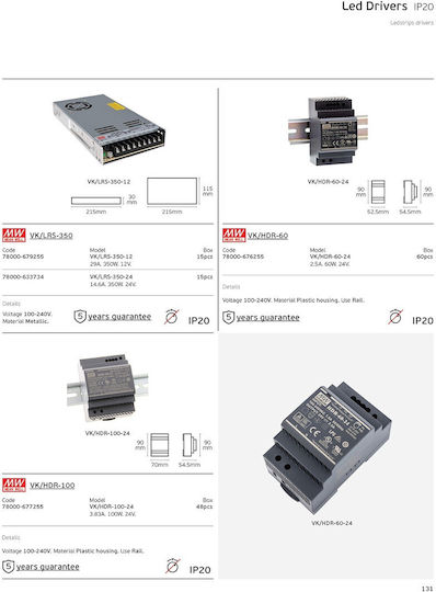 VK Lighting Тръбнохранителен блок с изход 24V и мощност 100W