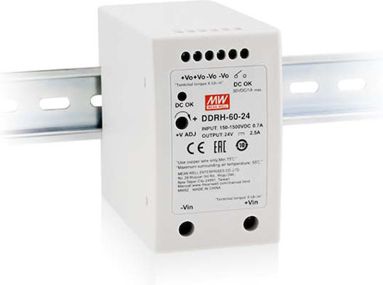 Mean Well DDRH60-24 DIN Rail Power Supply 2.5A/24V/60W