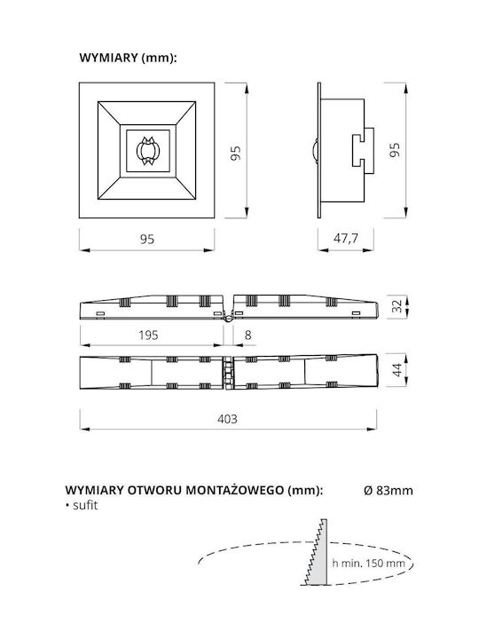 Awex Spot Încorporat Alb 9.5x9.5cm. 1buc